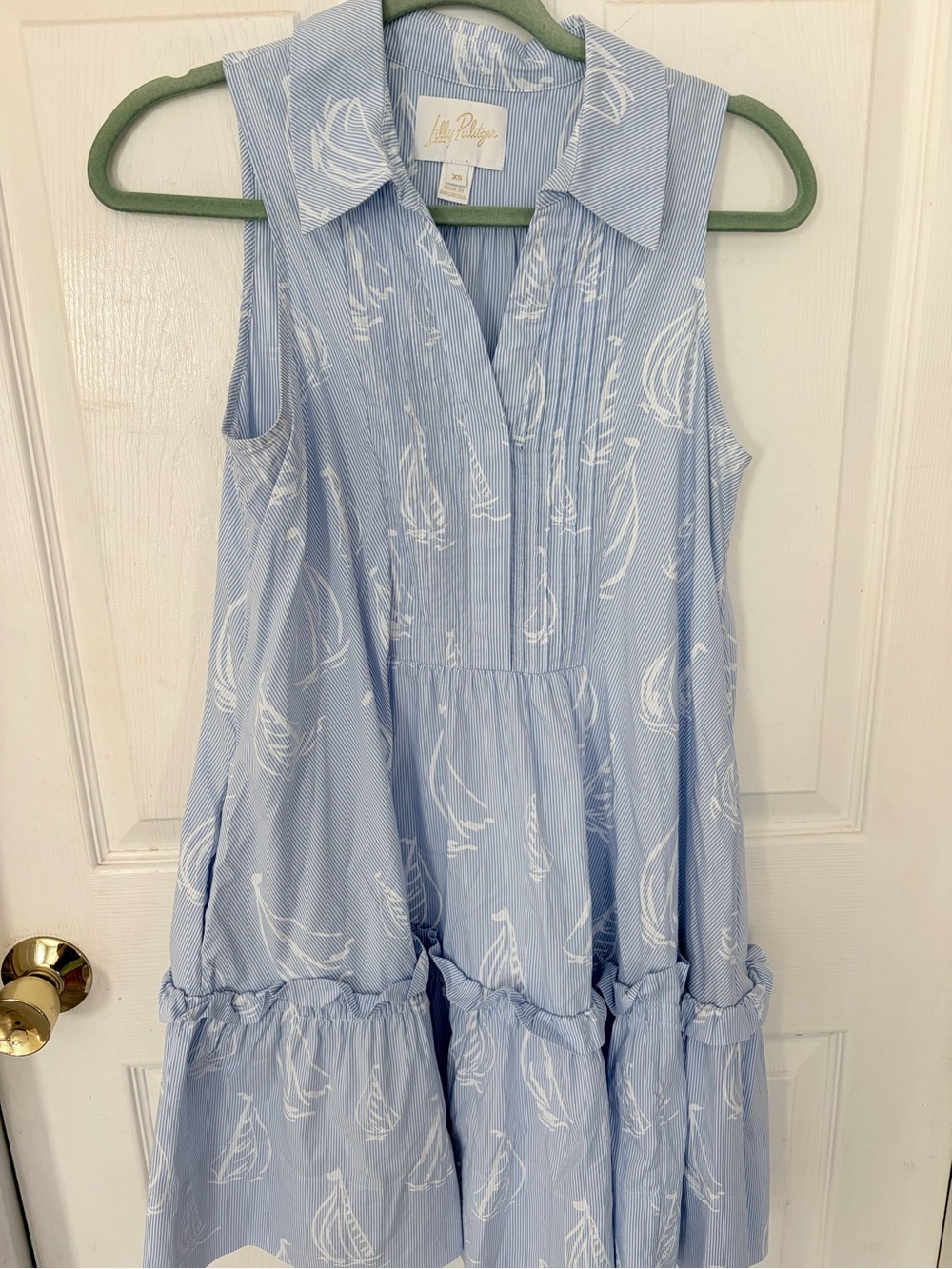 Lilly Pulitzer Light Blue & White Sailboat Sleeveless Tiered Dress